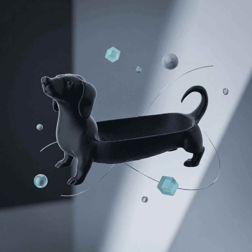 Modern Dachshund Dog Desktop Tray – 3D Printed Minimalist Organizer thumbnail 2
