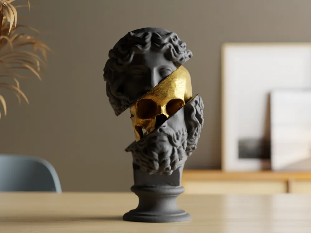 Split Face David Skull Bust – Modern 3D Printed Art Sculpture
