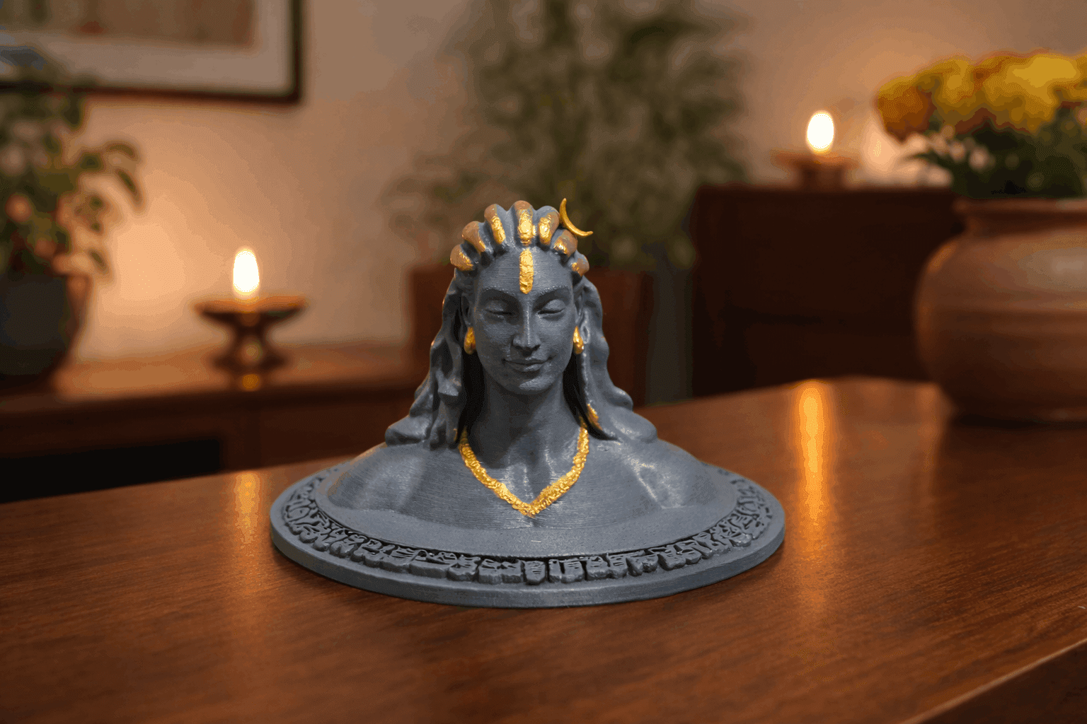 Hand-Painted Lord Shiva 3D Printed Idol (Adiyogi Bust)