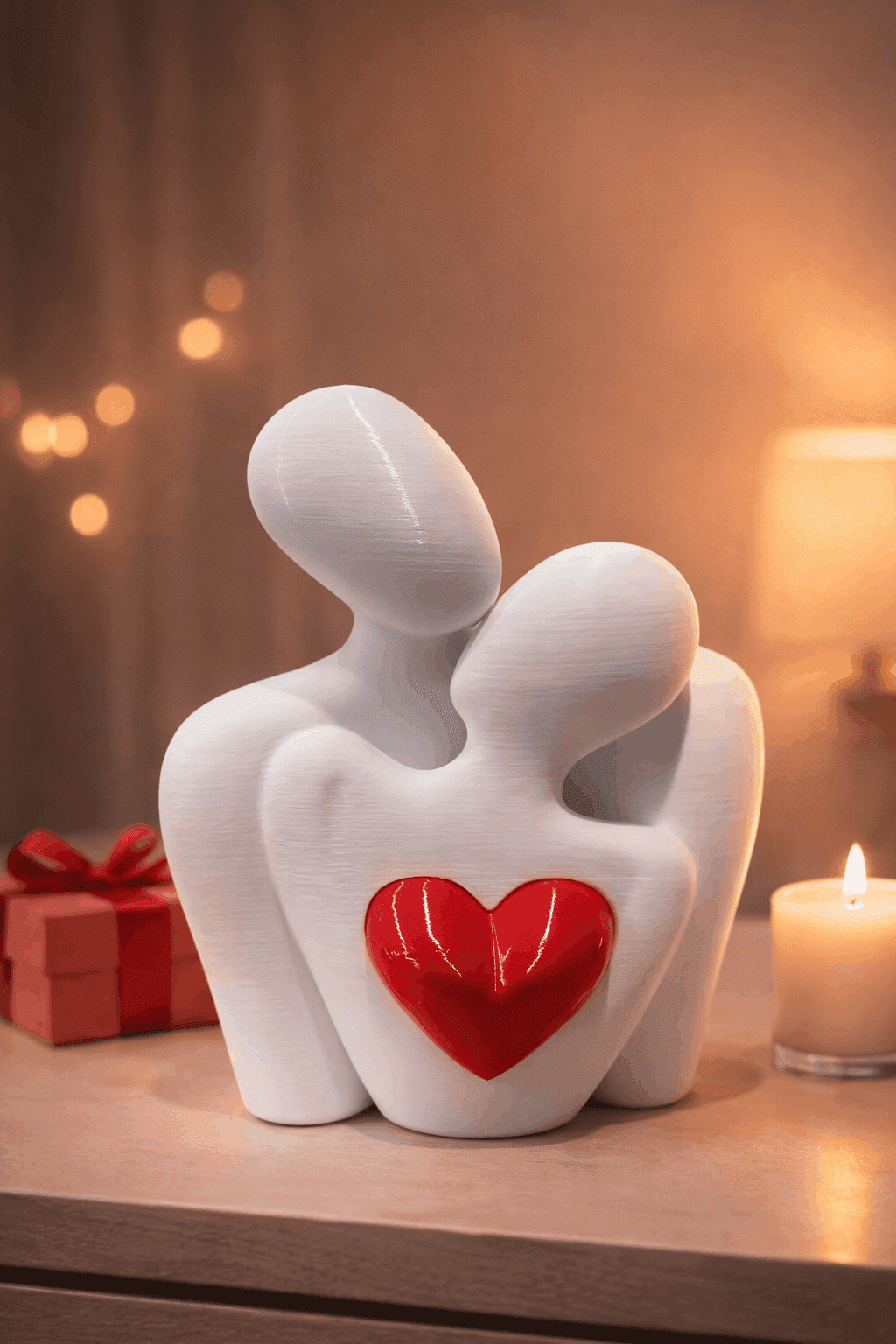 Modern Couple 3D Printed Sculpture with Heart